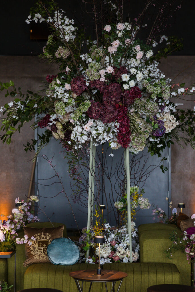 Highboy Centerpieces With Floral And Greenery