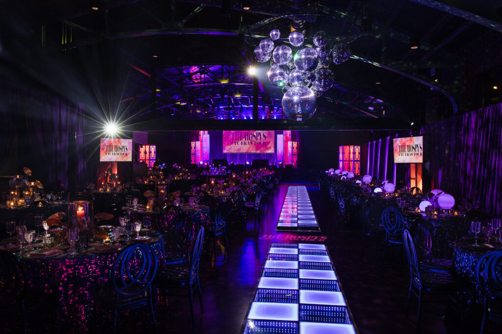 Elegantly Designed Tables, Led Runways And Above Are Mirror Balls