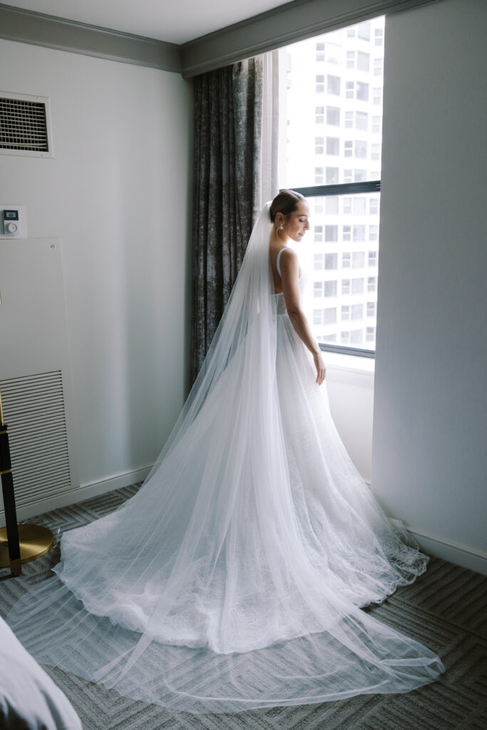A Bride Wearing Her White Wedding Gown