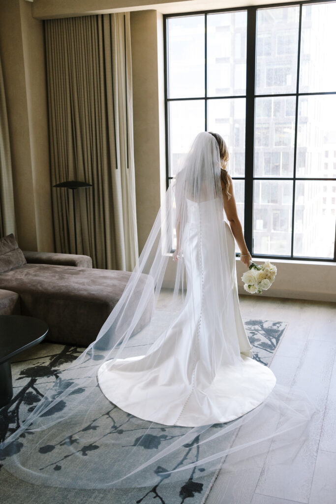A Bride Wearing Her White Wedding Gown