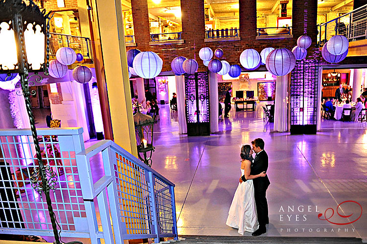 Bride And Groom Dancing Under The Lanterns, And Purple Lighting