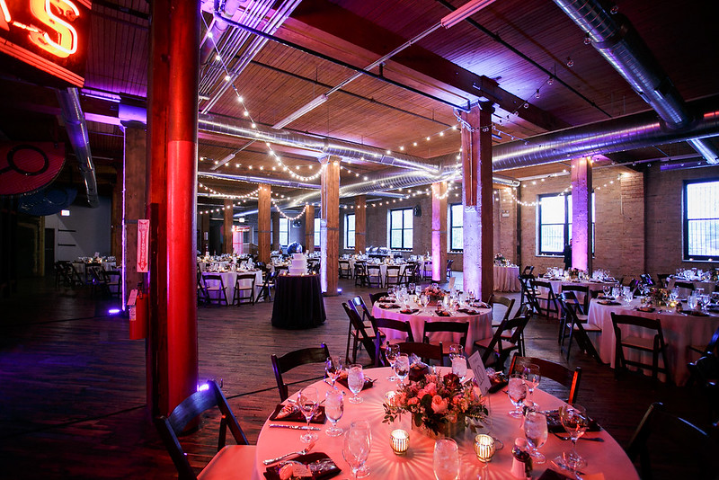 Chicago Loft Wedding With Purple Lighting And String Lights
