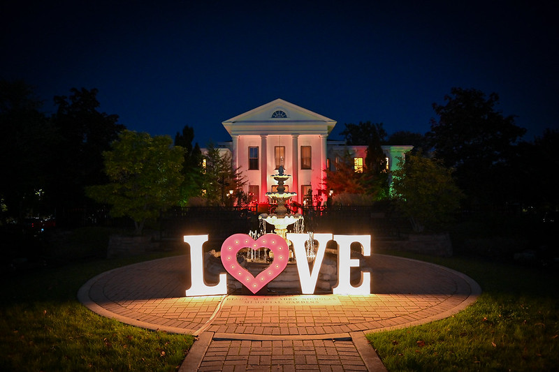 Marquee letters spell out LOVE