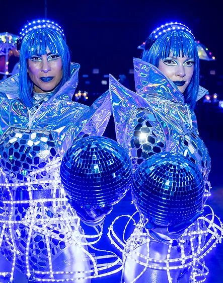 Two Women In Blue Costume