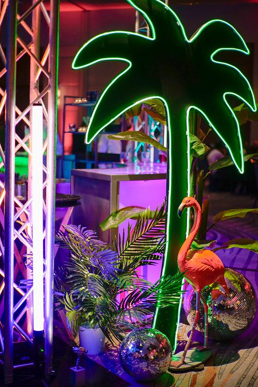 Flamingo, Led Palm Trees, And Greenery Decor