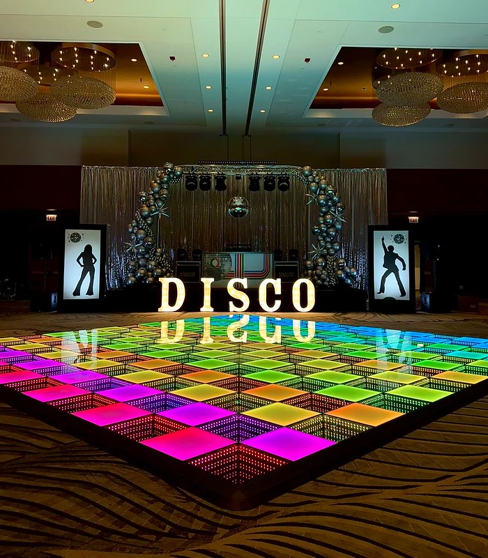 Led Dancefloor With Disco Marquee Letters, And Silhouette Panels