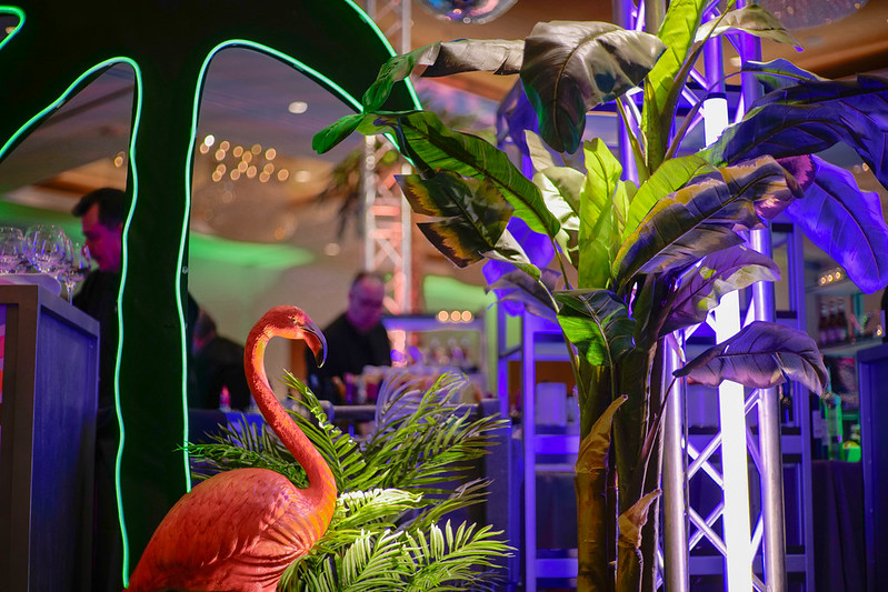 Flamingo, Led Palm Trees, And Greenery Decor