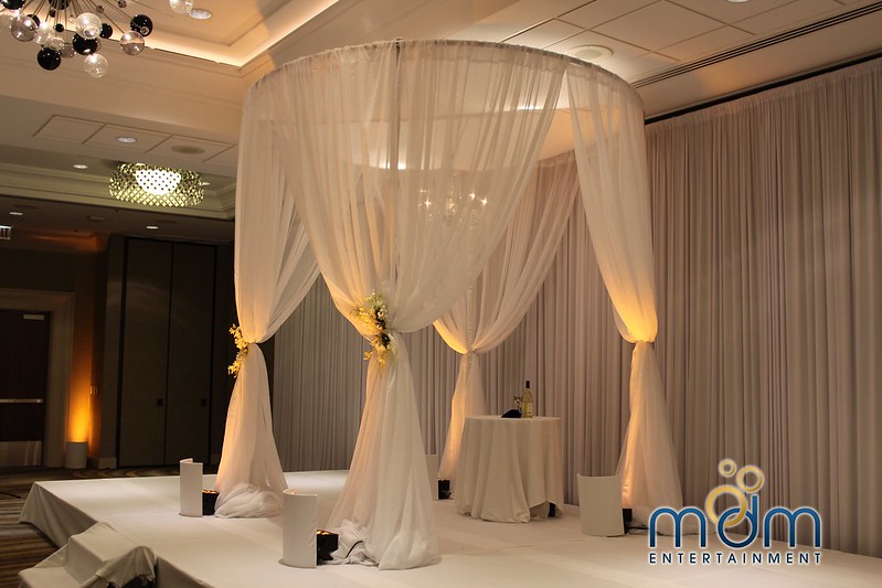 White Draped Wedding Canopy With Uplighting