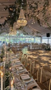 Galleria Marchetti Wedding Lighting With Chandeliers, Gobo, Pattern Projection And String Lights