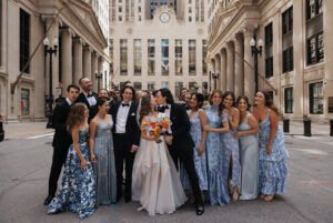 Bride And Groom And Their Bridesmaid And Groomsmen At The Board Of Trade