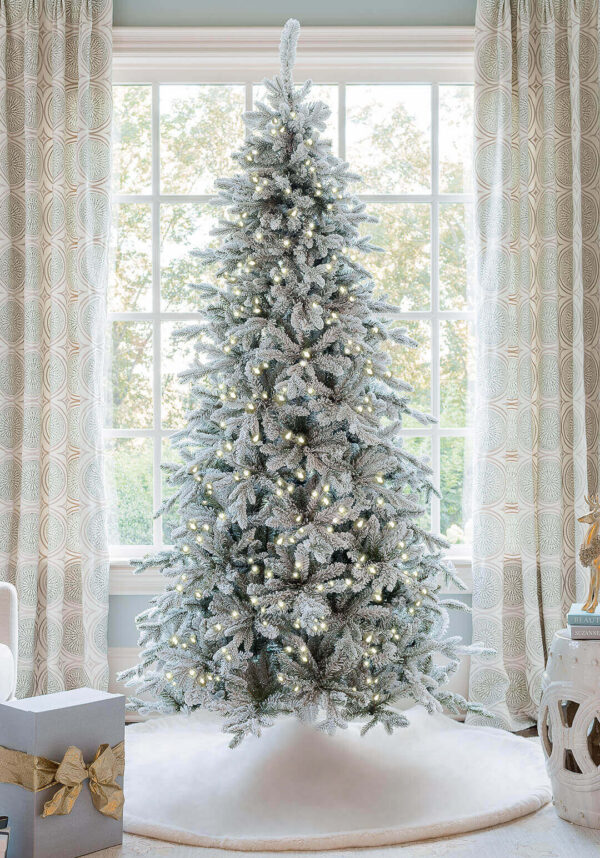 7.5’ Queen Flocked Slim Tree (Warm White)