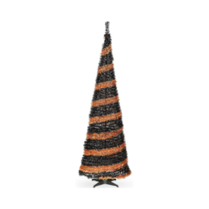 7.5' Orange and Black Tinsel Tree