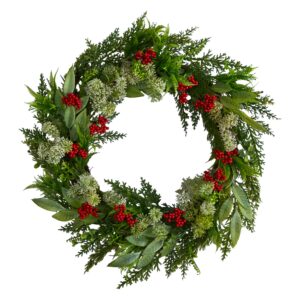 24” Cedar, Eucalyptus, and Berries Christmas Wreath