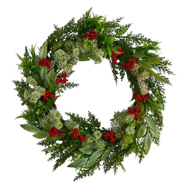 24” Cedar, Eucalyptus, And Berries Christmas Wreath