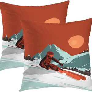 Mountain Ski Slope & Snow Sunset Pillow Covers