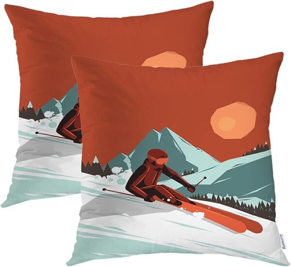 Mountain Ski Slope &Amp; Snow Sunset Pillow Covers