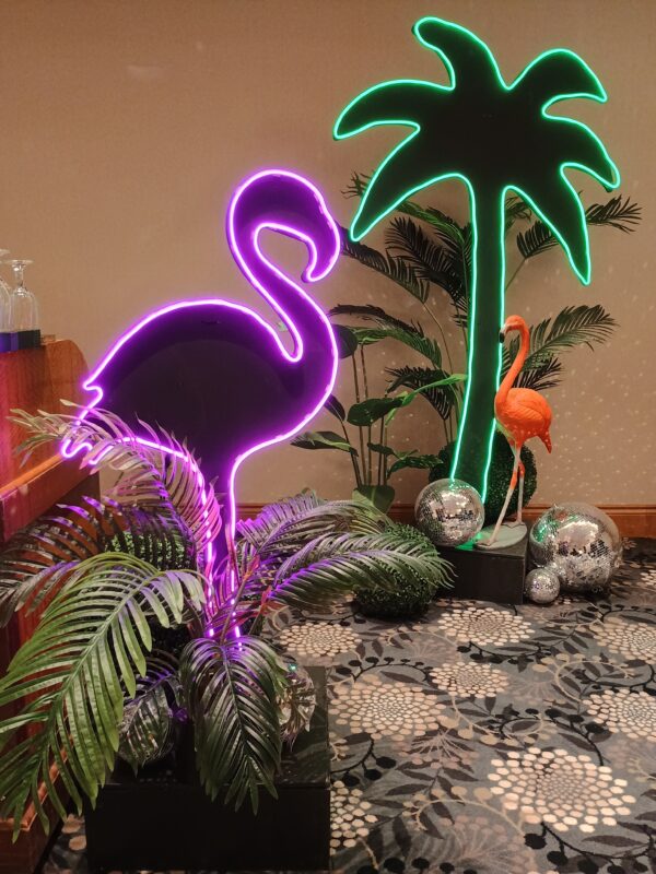 Neon Flamingo And Neon Palm Tree