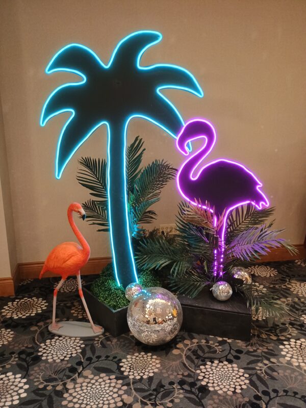 Neon Flamingo And Neon Palm Tree