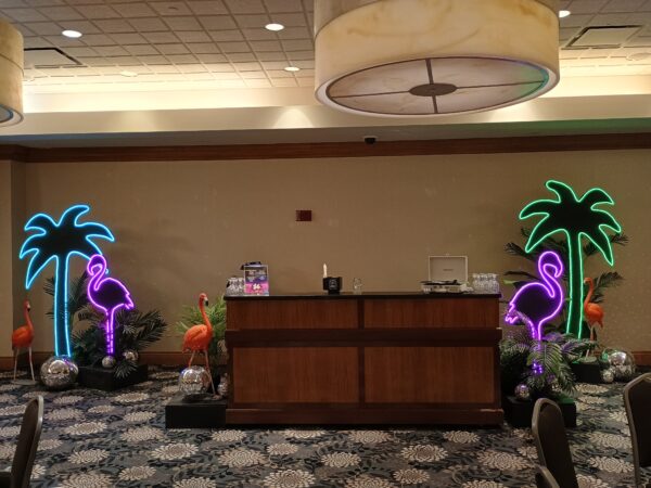 Neon Flamingo And Neon Palm Tree