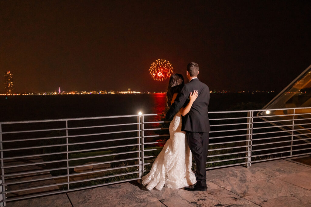 Bride And Groom Watching Fireworks Display