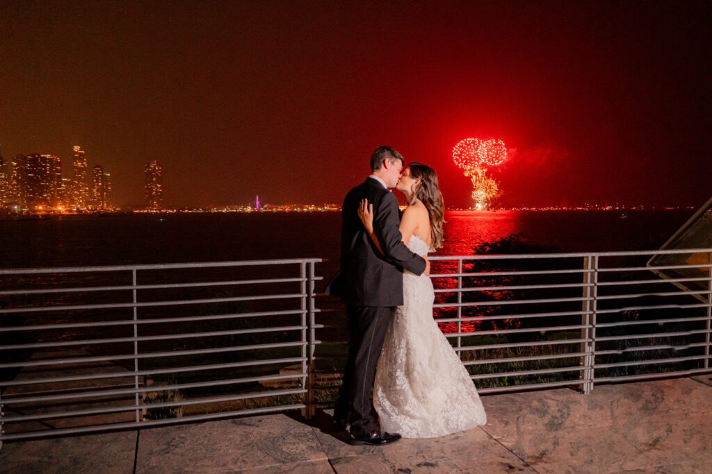 Bride And Groom Watching Fireworks Display