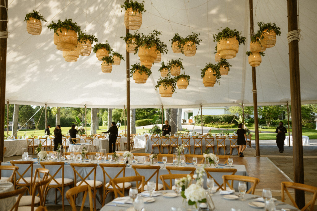 Carleasia And Matthew'S Tent Wedding Reception With Rattan Lantern Wedding Lighting