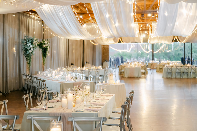 String Lights Paired With Full Ceiling Draping