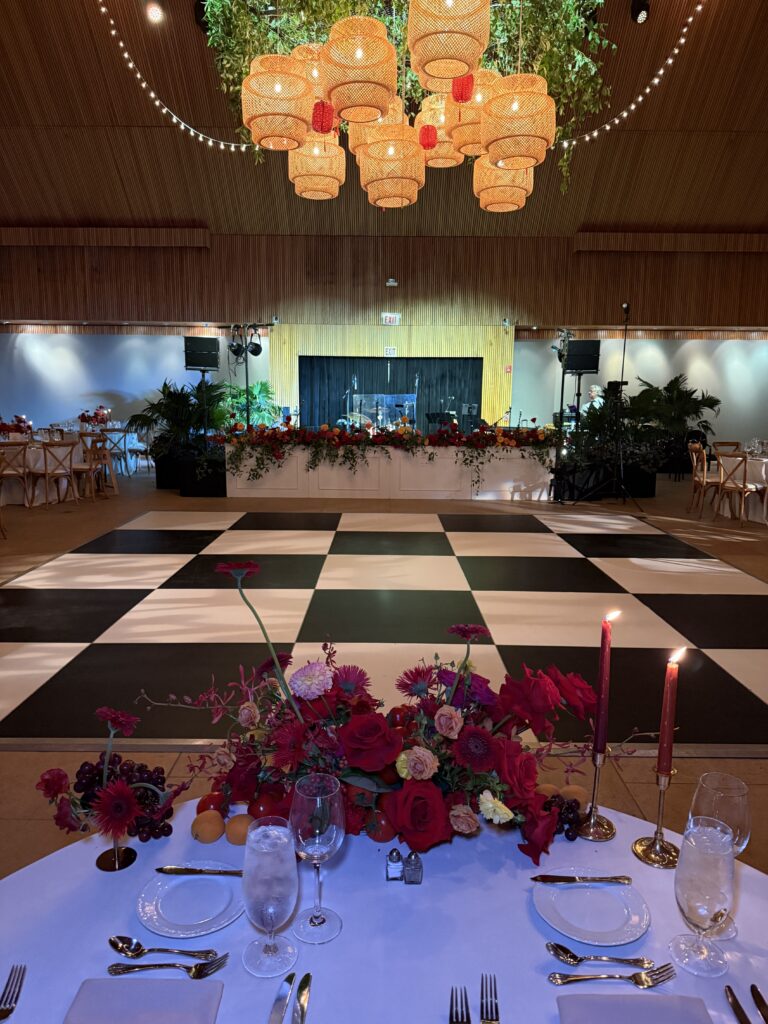 Rattan Lanterns And Checkered Dance Floor