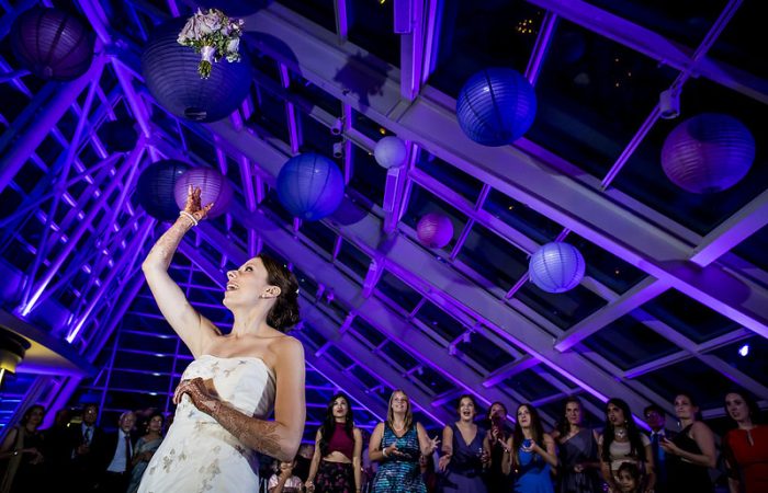 Bride And Her Bridesmaids Under The Wedding Paper Lanterns